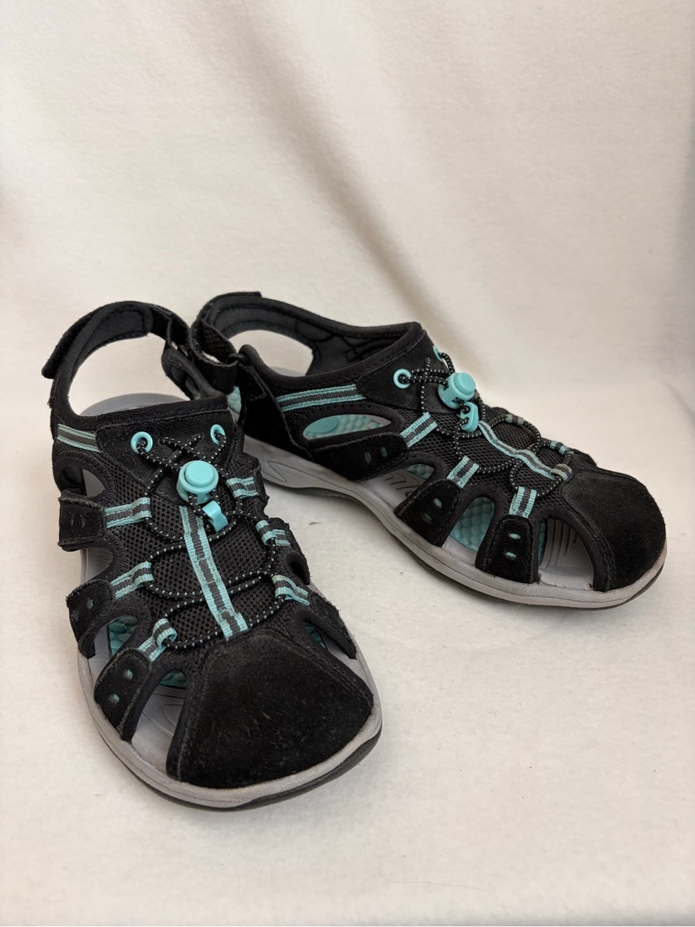 Lands' End Black and Teal Closed-Toe Sport Sandals